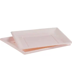 Lot de 6 assiettes plates carrées en plastique réutilisable rose pâle