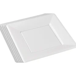 Lot de 6 assiettes plates carrées blanches en plastique réutilisable
