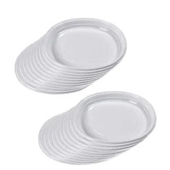 Lot de 20 assiettes plates rondes en plastique réutilisable blanc