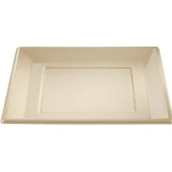 Lot de 6 assiettes plates carrées en plastique réutilisable blanc lin