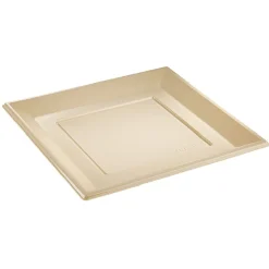 Lot de 6 assiettes plates carrées en plastique réutilisable blanc lin