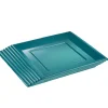 Lot de 6 assiettes plates carrées en plastique réutilisable bleu canard