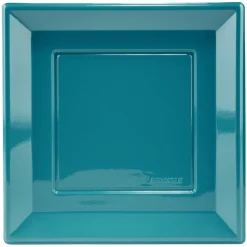Lot de 6 assiettes plates carrées en plastique réutilisable bleu canard
