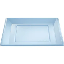 Lot de 6 assiettes plates carrées en plastique réutilisable bleu clair