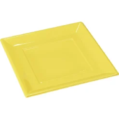 Lot de 6 assiettes plates carrées jaunes en plastique réutilisable