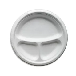 Lot de 12 assiettes plates compartimentées rondes en canne à sucre