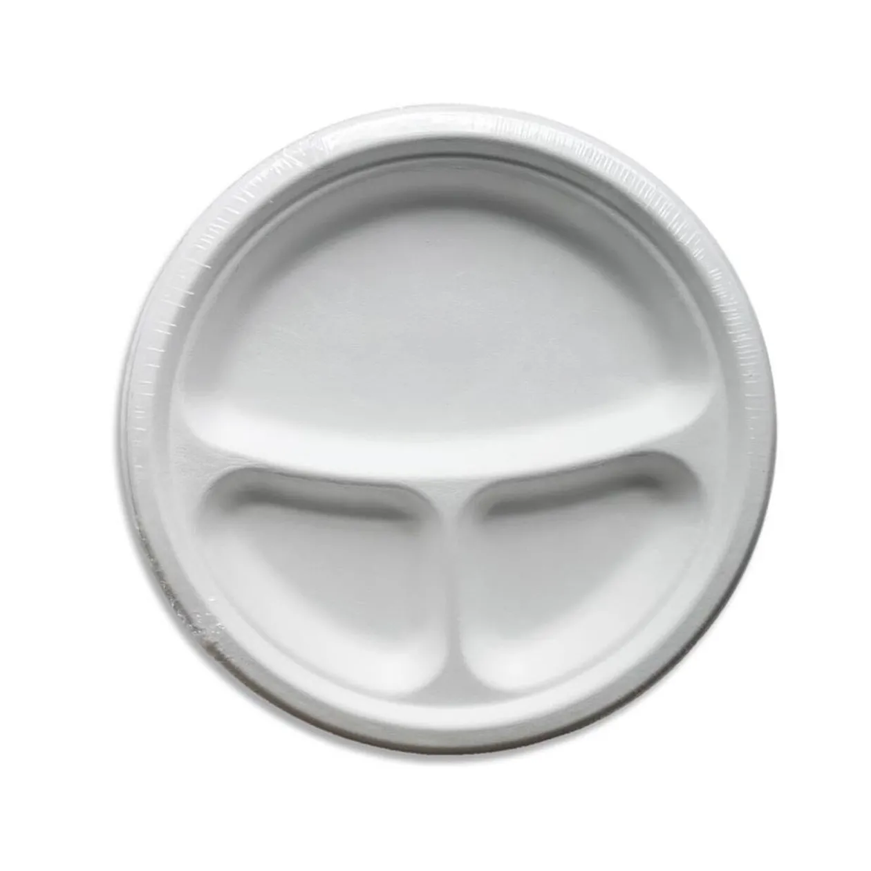 Lot de 12 assiettes plates compartimentées rondes en canne à sucre