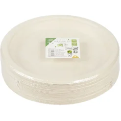 Lot de 50 assiettes plates rondes jetables en canne à sucre
