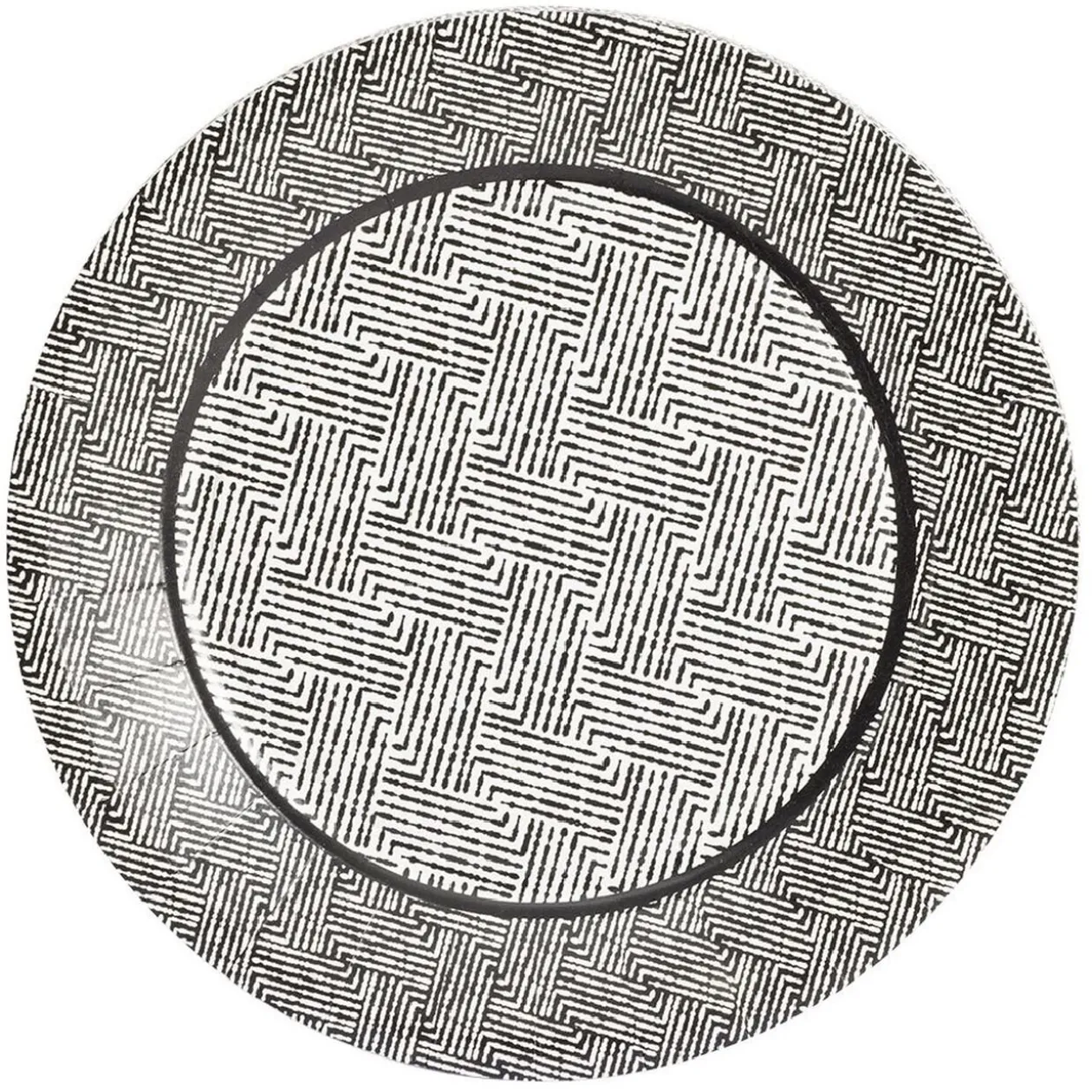 Lot de 10 assiettes plates rondes carton motif géométrique blanc et noir Ø23cm