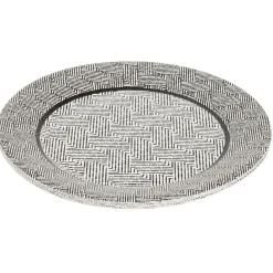 Lot de 10 assiettes plates rondes carton motif géométrique blanc et noir Ø23cm