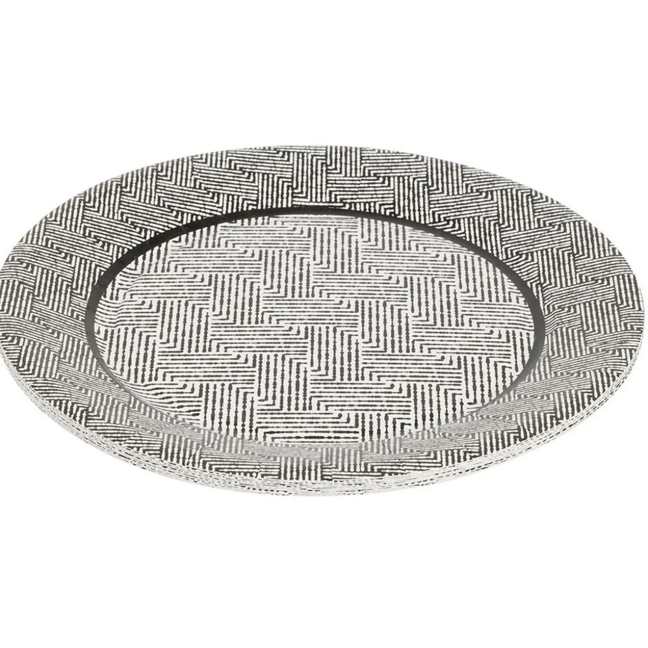 Lot de 10 assiettes plates rondes carton motif géométrique blanc et noir Ø23cm