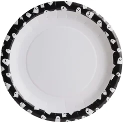 Lot de 10 assiettes rondes en carton Halloween motif fantôme