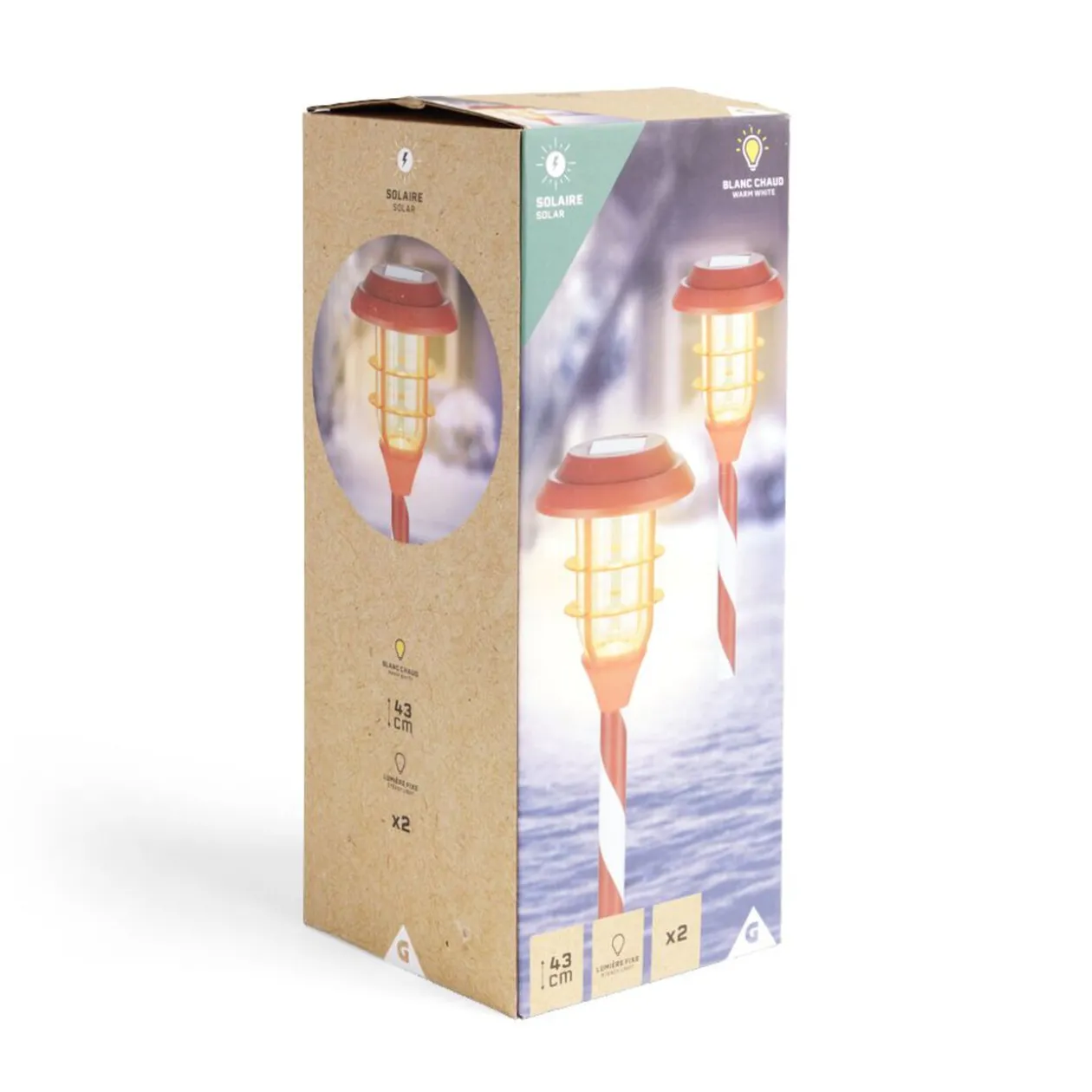 Lot de 2 bornes solaires à planter H43,5cm