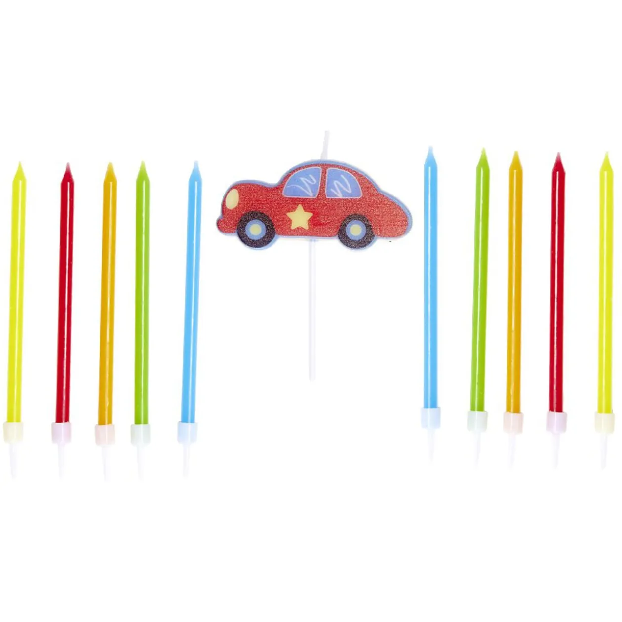Lot de 10 bougies anniversaire voiture avec support