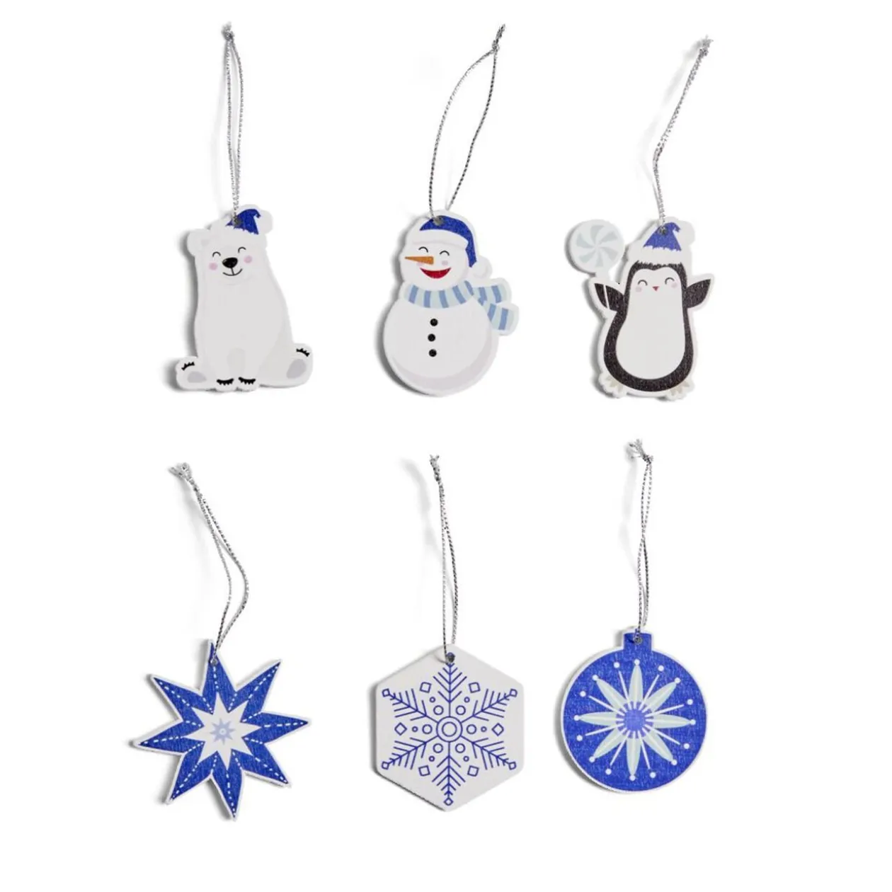 Lot de 6 décorations de Noël en bois à suspendre thème boréal H6cm