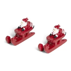 Lot de 2 décorations de table Père Noël sur traineau rouge