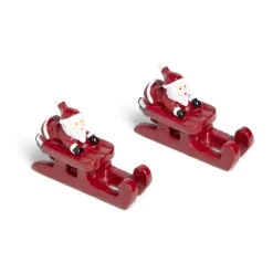 Lot de 2 décorations de table Père Noël sur traineau rouge