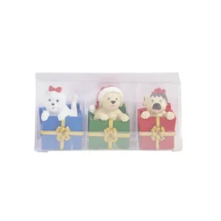 Lot de 3 figurines pour village animé de Noël thème chiots