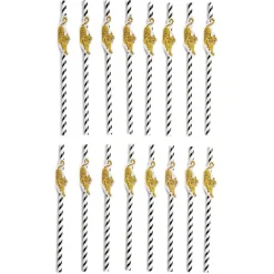 Lot de 16 pailles décorées papier L25cm