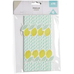 Lot de 16 pailles décorées papier L25cm