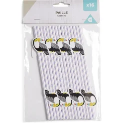 Lot de 16 pailles décorées papier L25cm