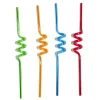 Lot de 4 pailles réutilisables spirale plastique bleu/vert/rouge/orange