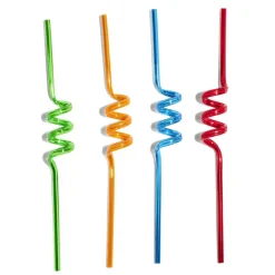 Lot de 4 pailles réutilisables spirale plastique bleu/vert/rouge/orange