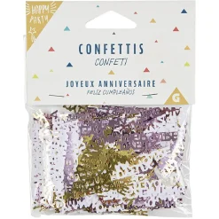 Lot de confettis joyeux anniversaire rose doré et blanc
