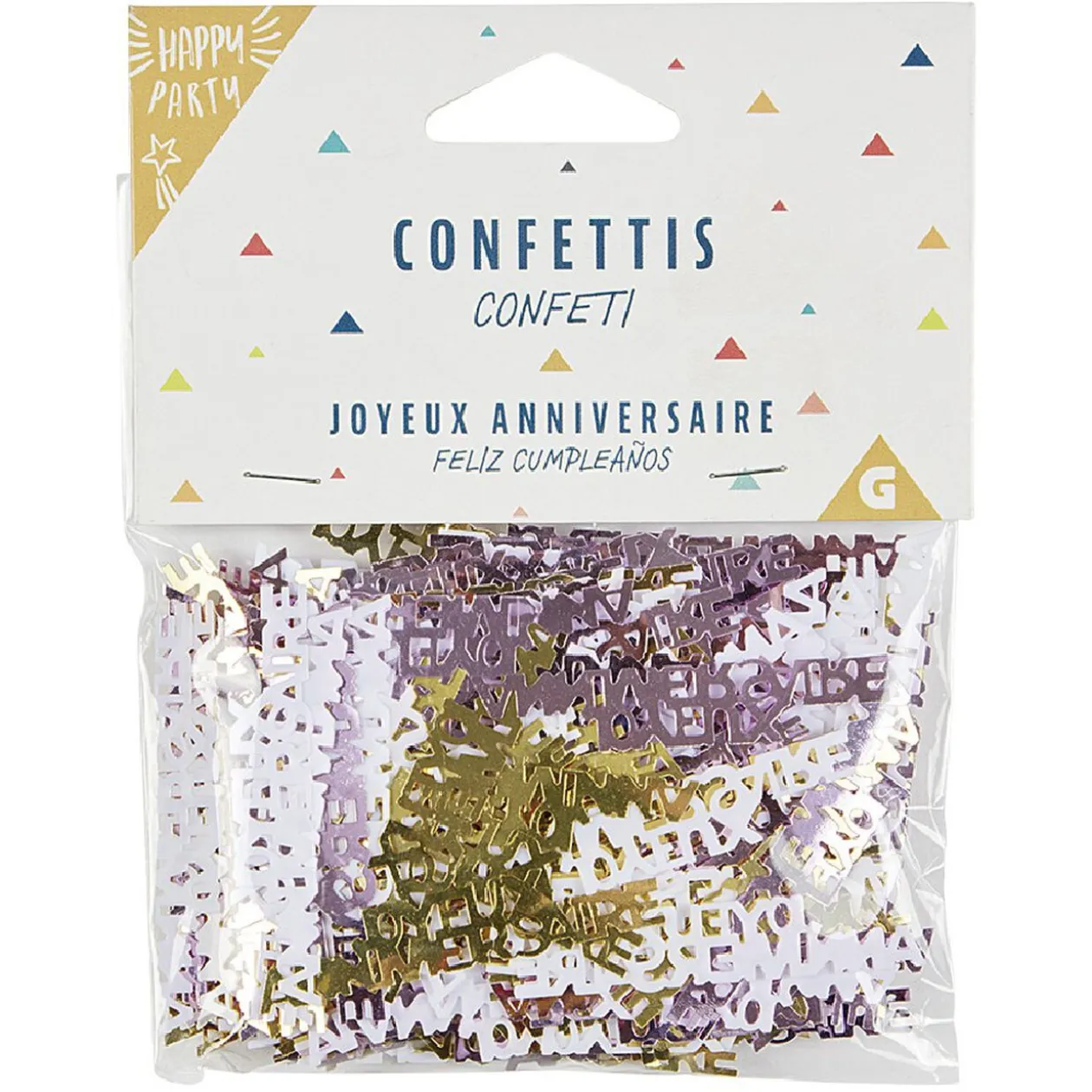 Lot de confettis joyeux anniversaire rose doré et blanc