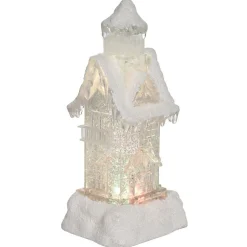 Maison lumineuse blanche pailletée H. 25 cm