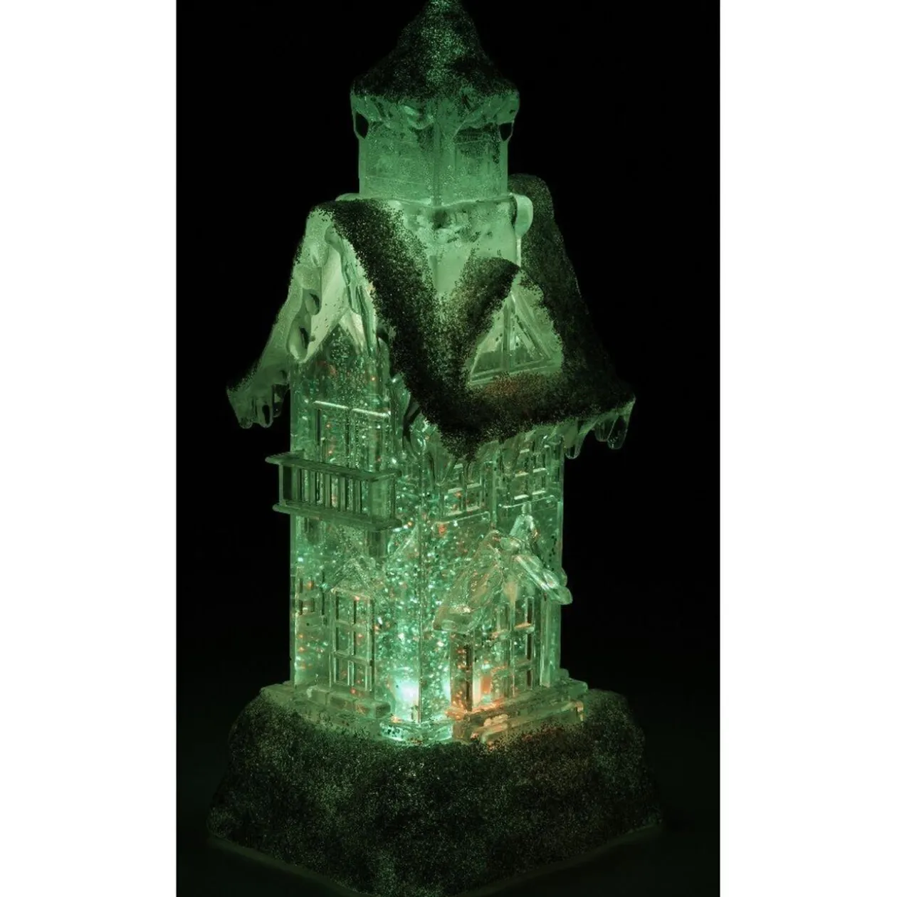 Maison lumineuse blanche pailletée H. 25 cm