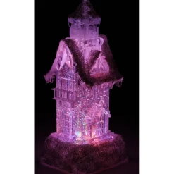 Maison lumineuse blanche pailletée H. 25 cm