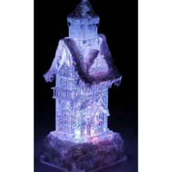 Maison lumineuse blanche pailletée H. 25 cm