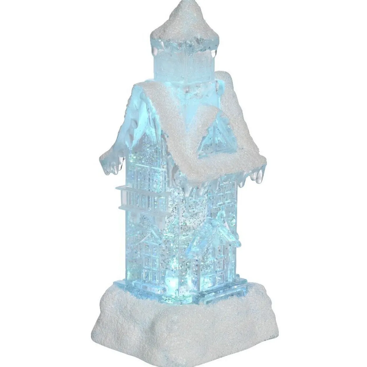 Maison lumineuse blanche pailletée H. 25 cm