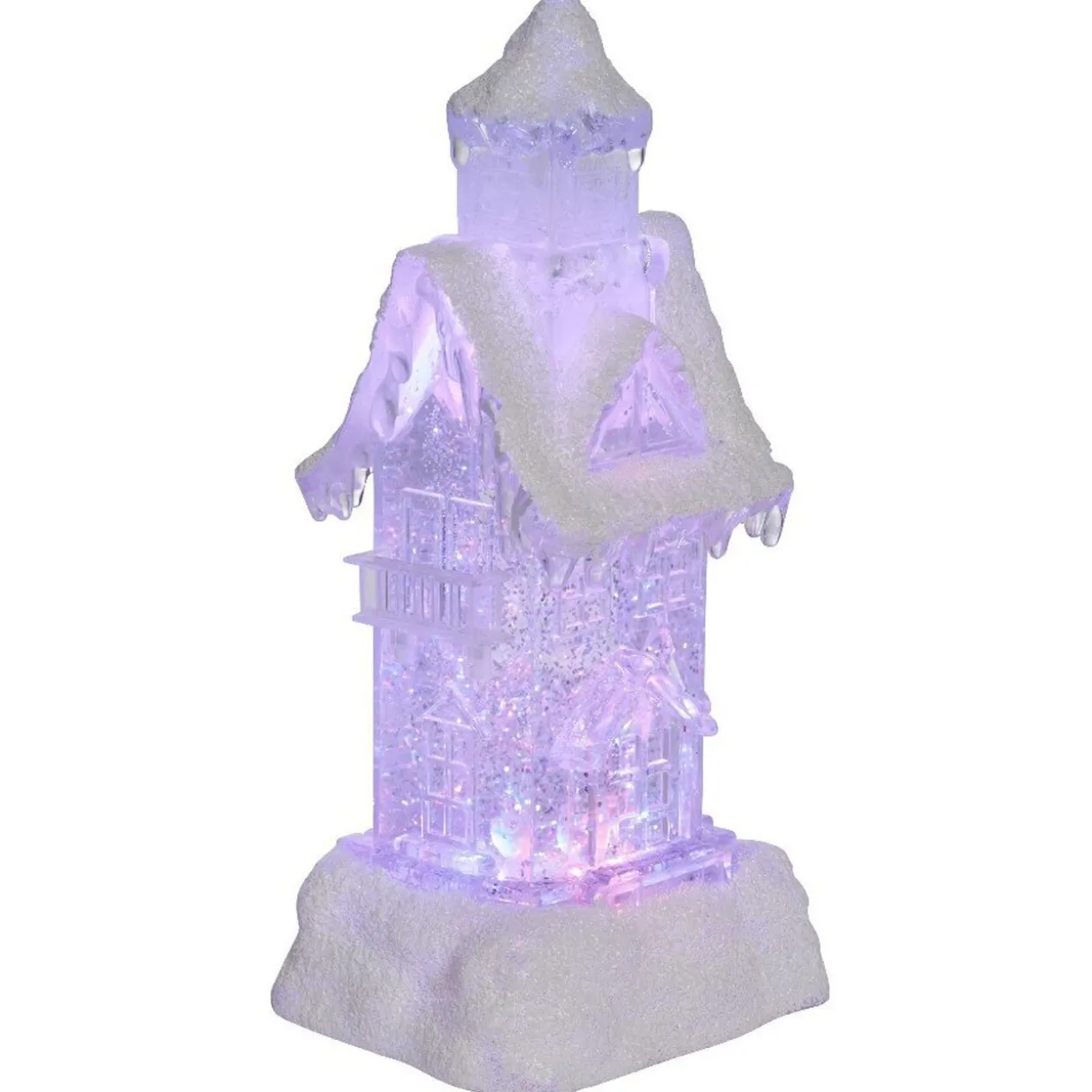 Maison lumineuse blanche pailletée H. 25 cm