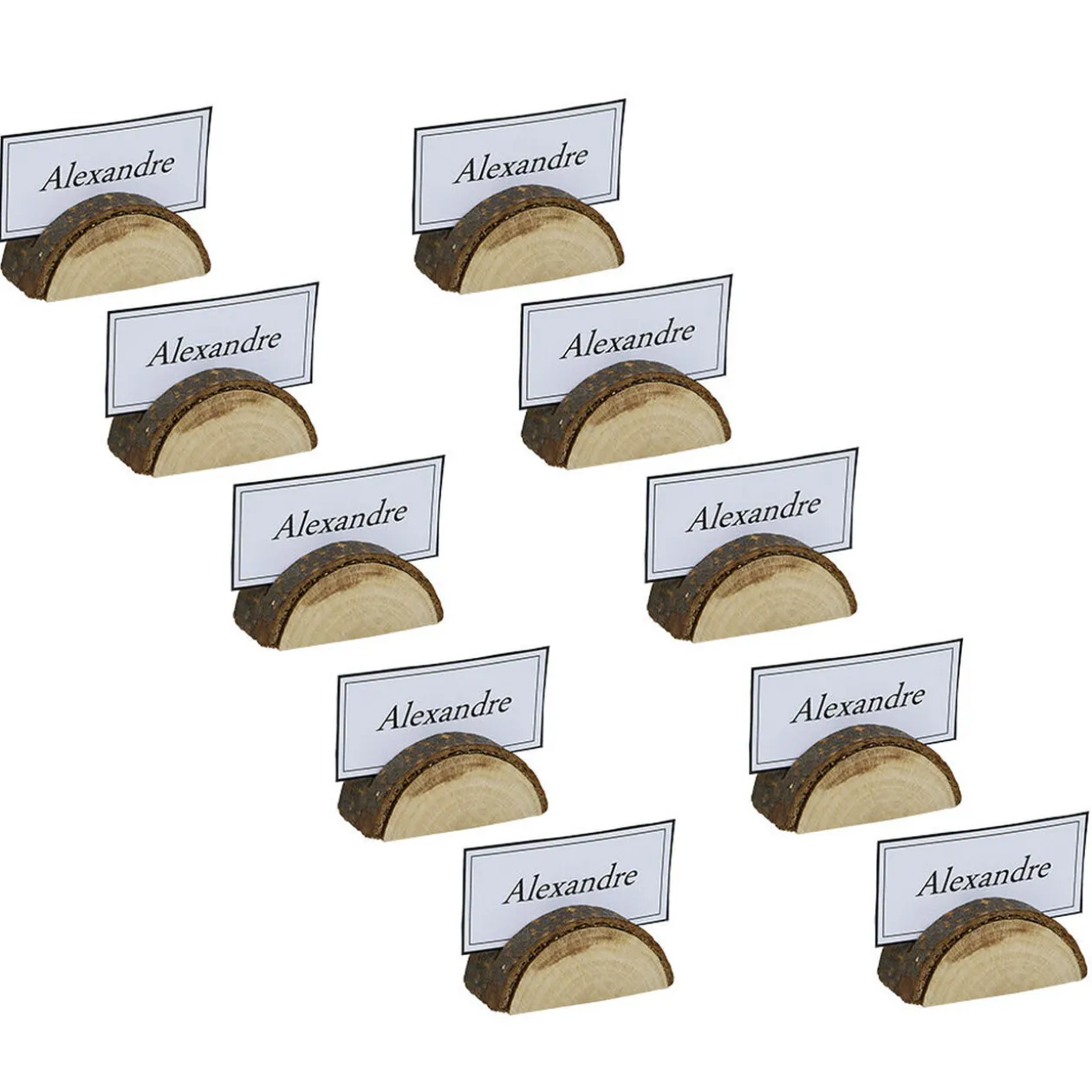 Marque place bûche bois marron x10