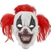 Masque adulte Halloween clown latex blanc avec cheveux rouges