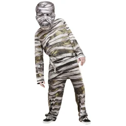 Masque adulte Halloween grosse tête de momie gris et blanc