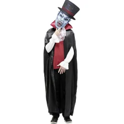 Masque adulte Halloween grosse tête vampire avec chapeau bleu noir