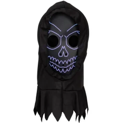 Masque adulte Halloween tête de mort LED avec cagoule noir