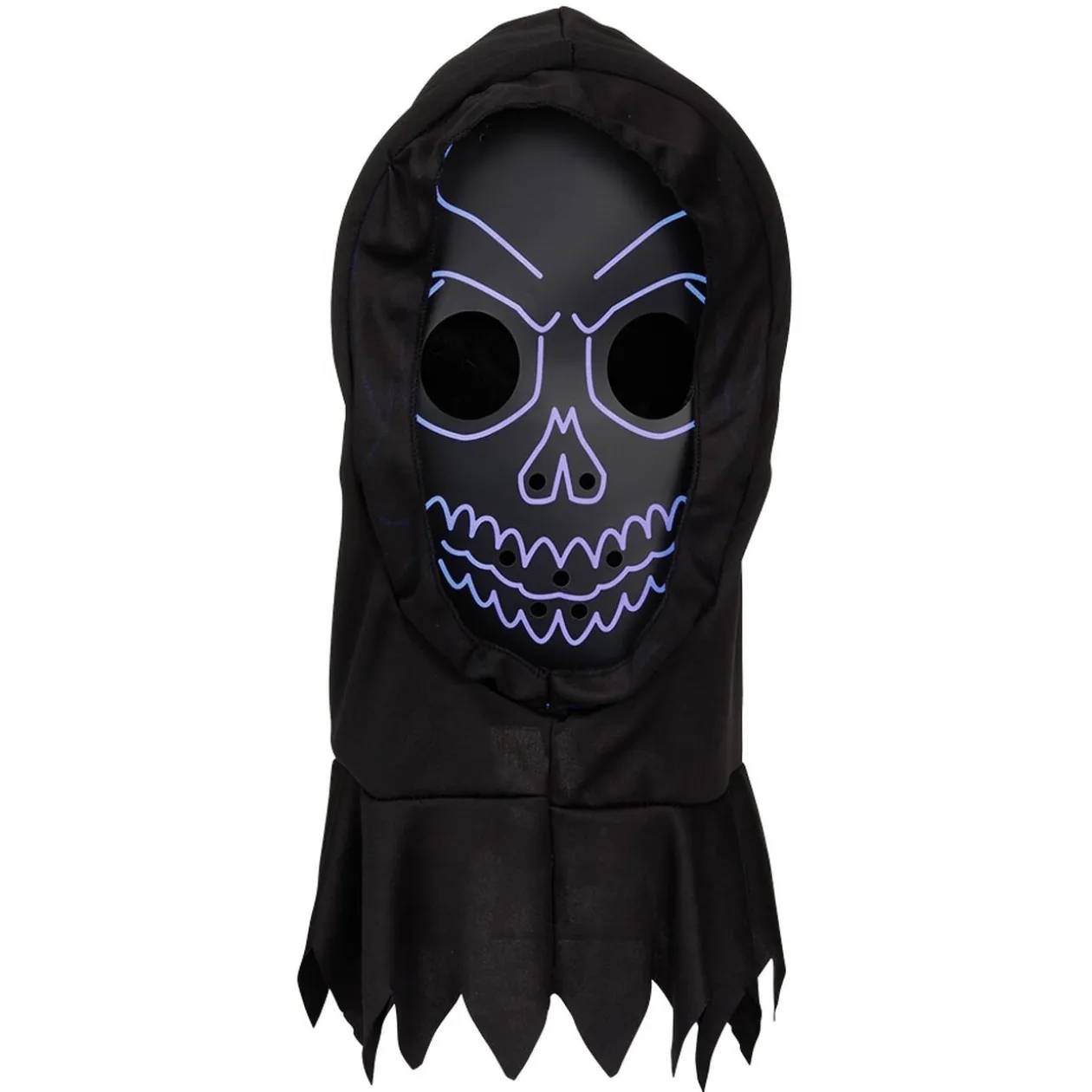 Masque adulte Halloween tête de mort LED avec cagoule noir