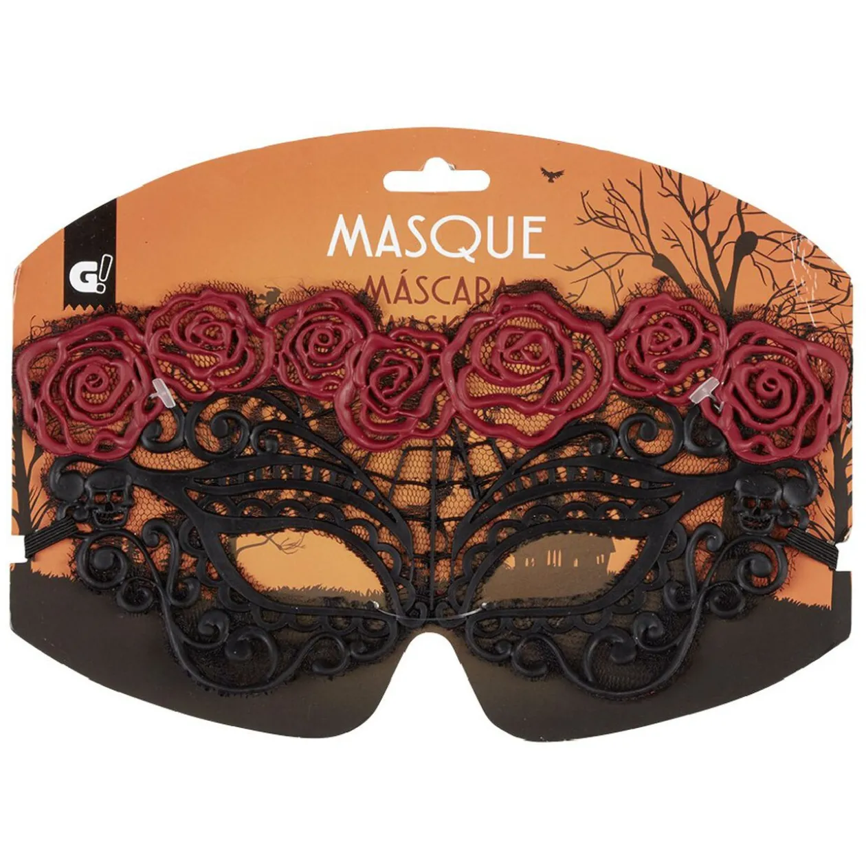 Masque loup vénitien adulte dentelle noir et rouge