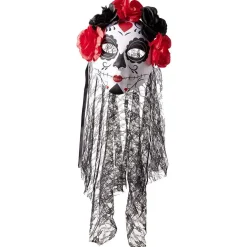 Masque squelette adulte jour des morts calavera fleur rouge et noir