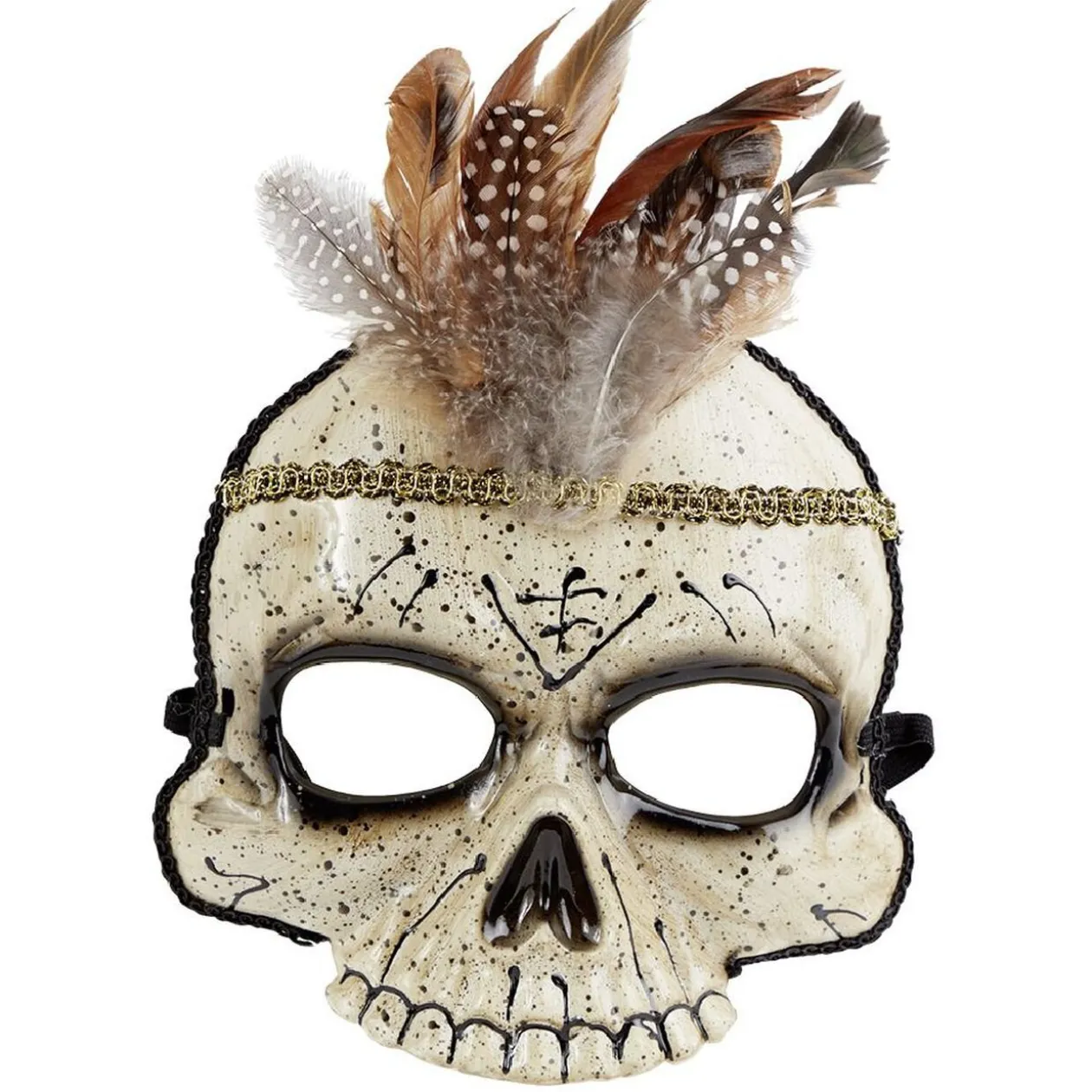 Masque squelette vaudou avec plumes