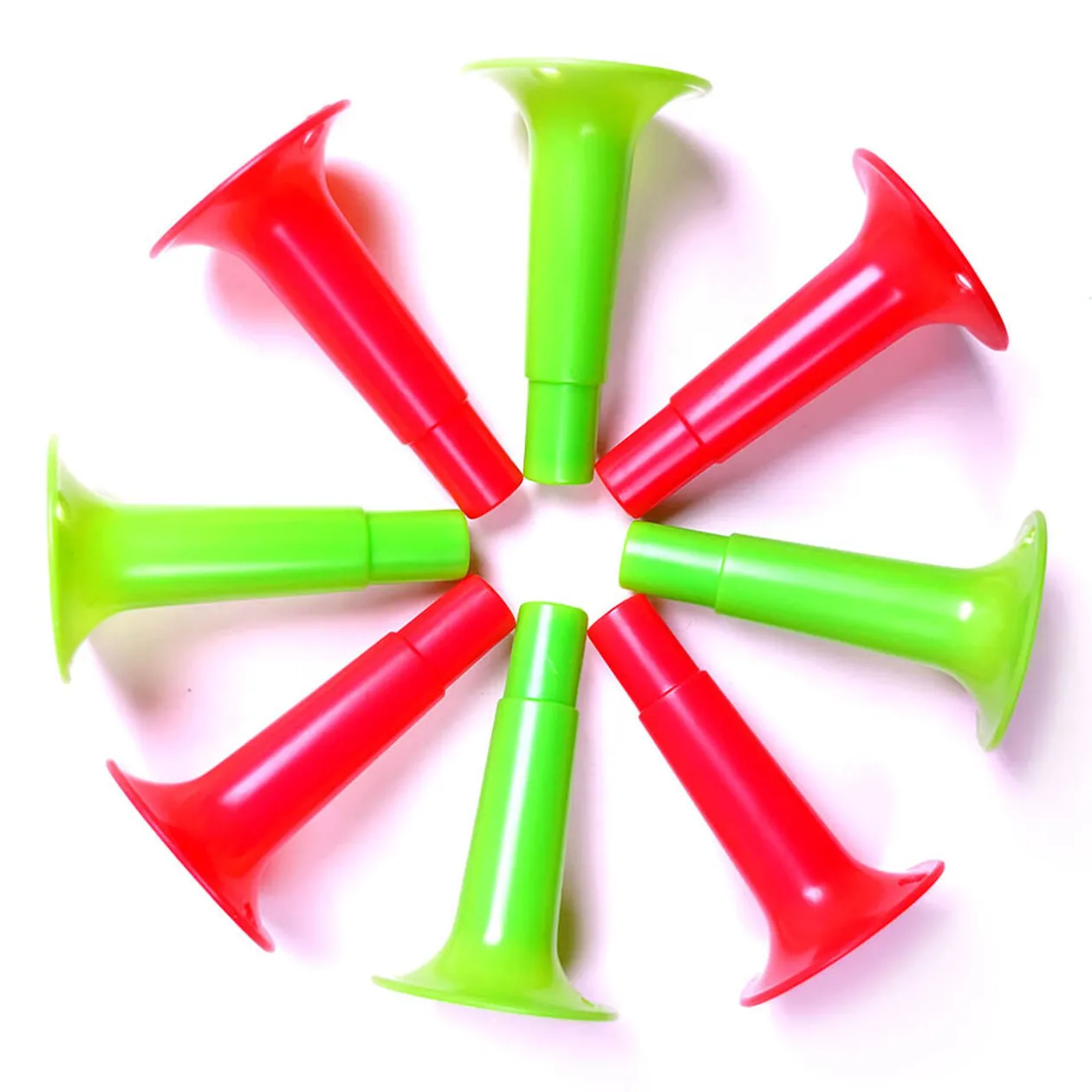Mini trompette verte et rouge x8