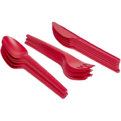 Ménagère réutilisable rouge 18 couverts à base d'amidon de maïs
