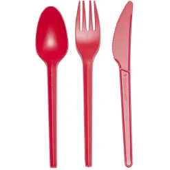 Ménagère réutilisable rouge 18 couverts à base d'amidon de maïs