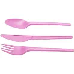 Ménagère réutilisable en amidon de maïs 6 personnes rose