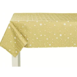 Nappe damassée en papier doré motif pluie d'étoiles blanches