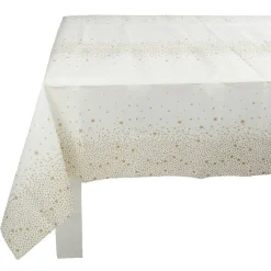 Nappe de Noël pliée blanche motif étoiles dorées